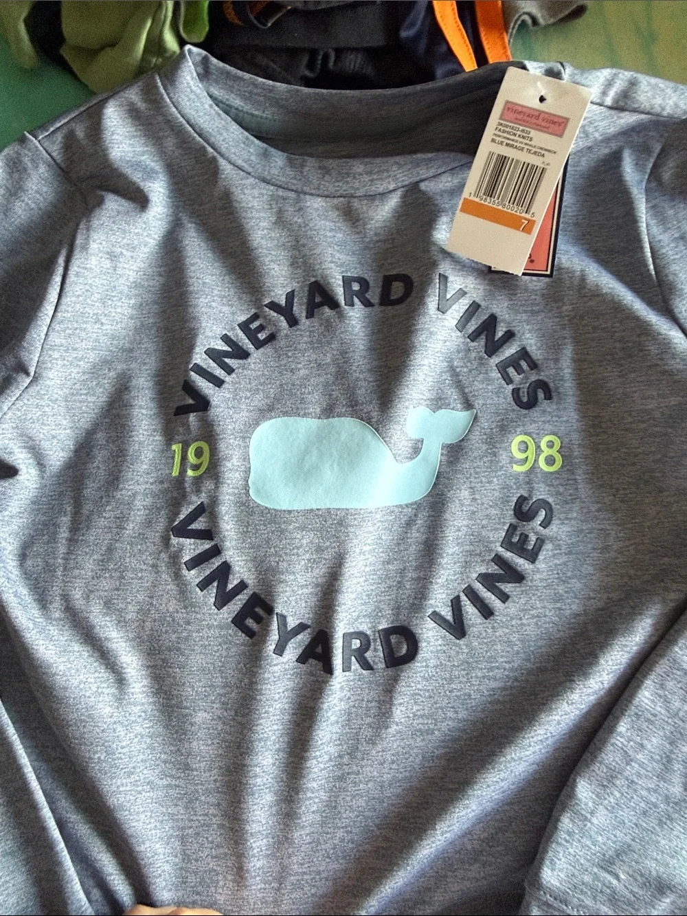 Vineyard Vines Gray Blue Crewneck Sweatshirt with Mint Whale - 7 NWT